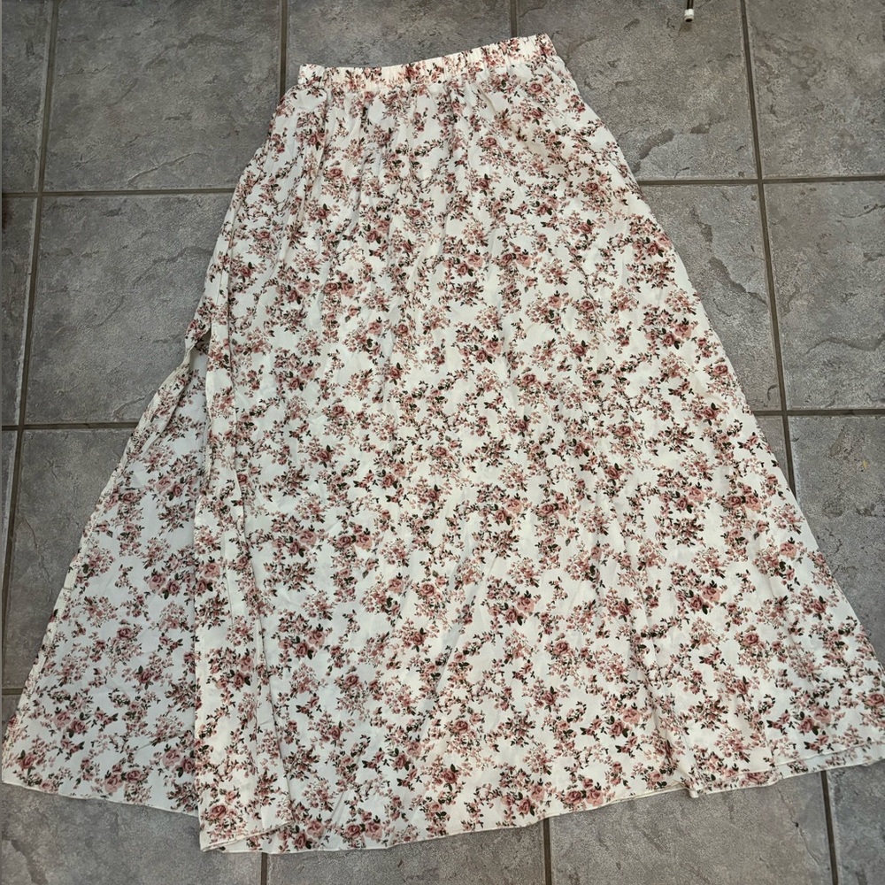 Floral Maxi Skirt - Cream and Pink